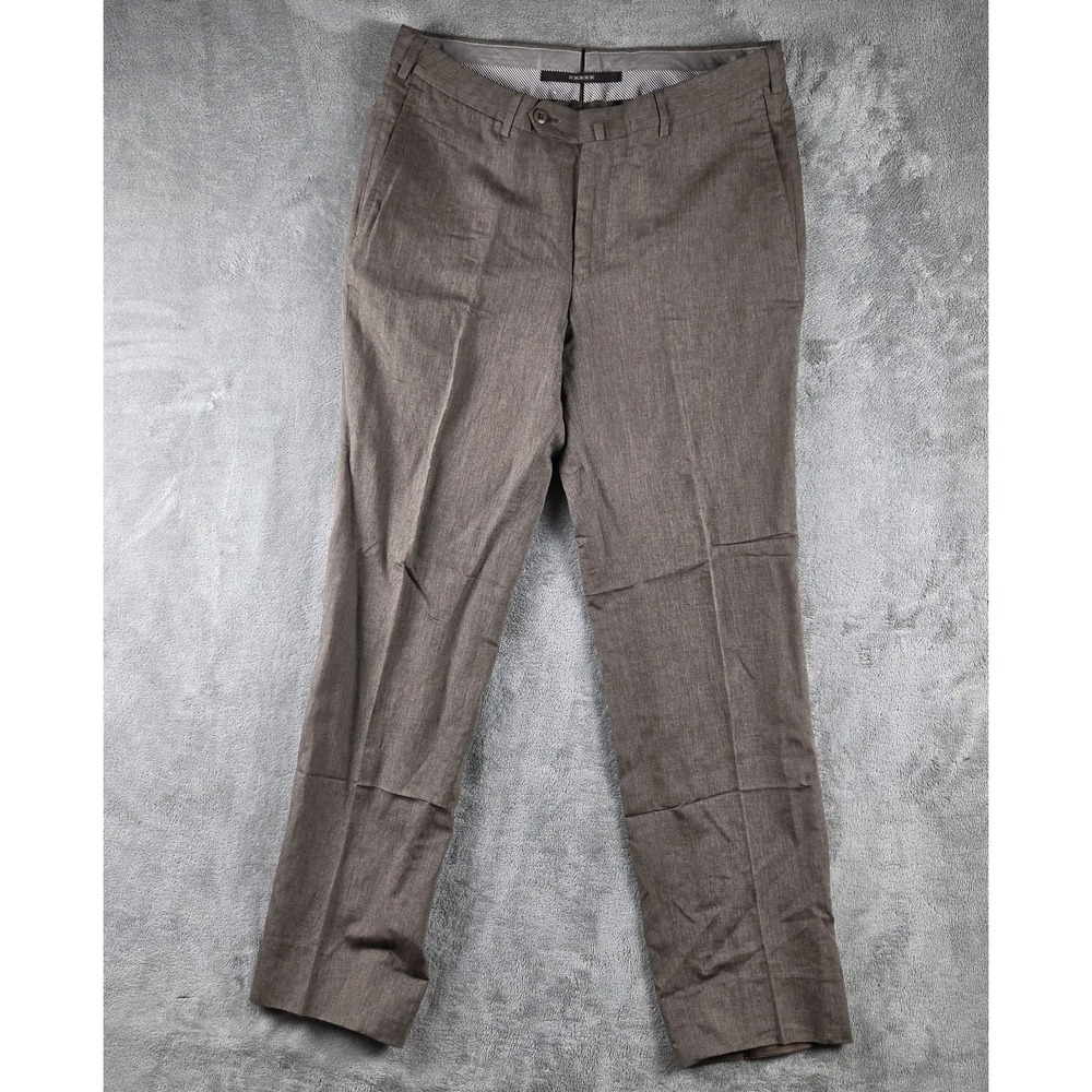 Ermenegildo Zegna Brown Silk Linen Trousers Pants Mens 50R(32) Slim FLAW READ